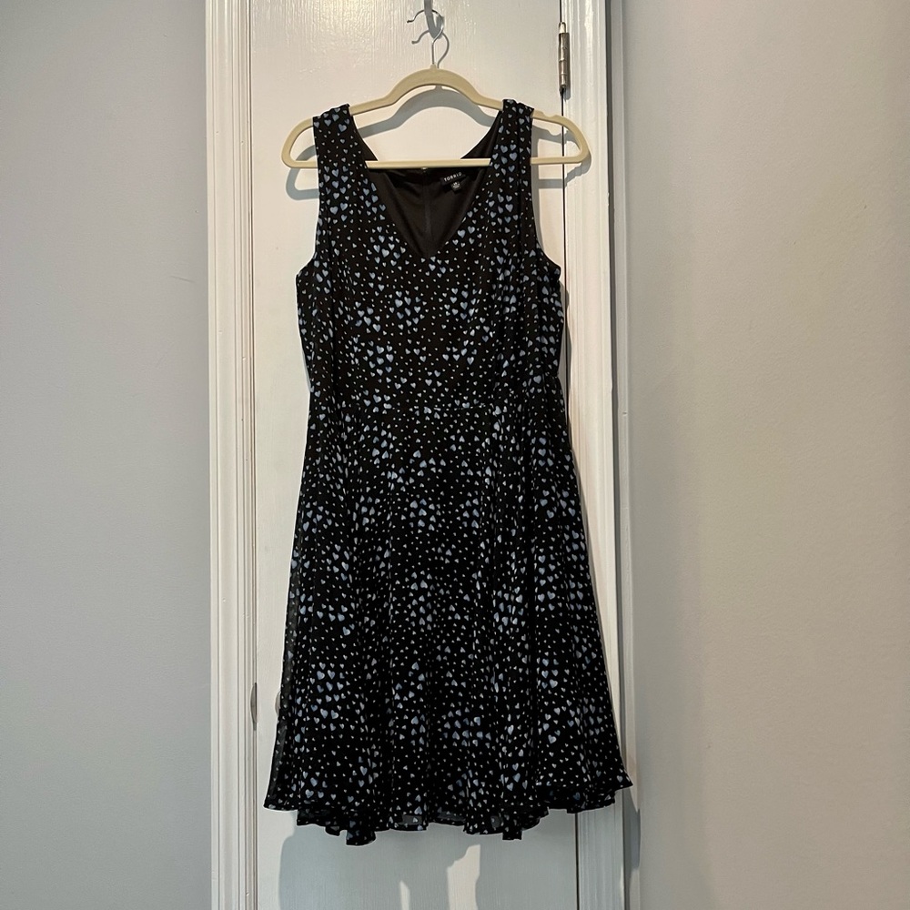Torrid Midi Dress Black with Blue Heart Pattern size 14